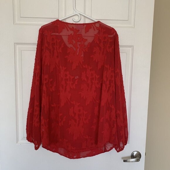 Liz Claiborne Women’s Size XXLT Red Keyhole Neck Long Sleeve Blouse New - Picture 6 of 13